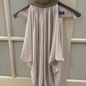 Savee Open back white sleeveless tank with silver neck beading